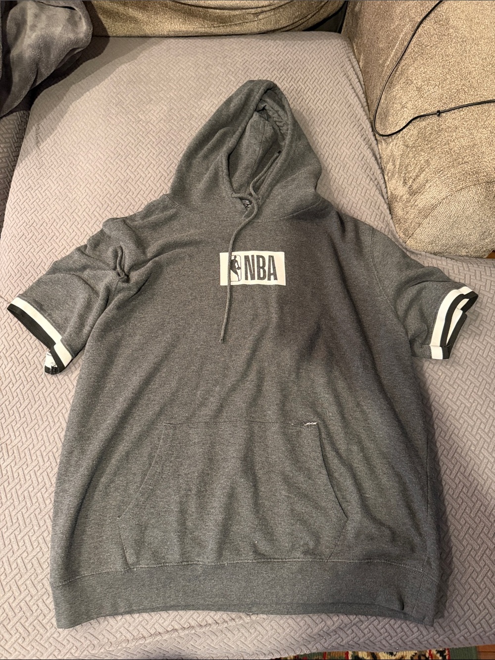 NBA Men's Gray Short-Sleeve Crewneck Hoodie with Logo